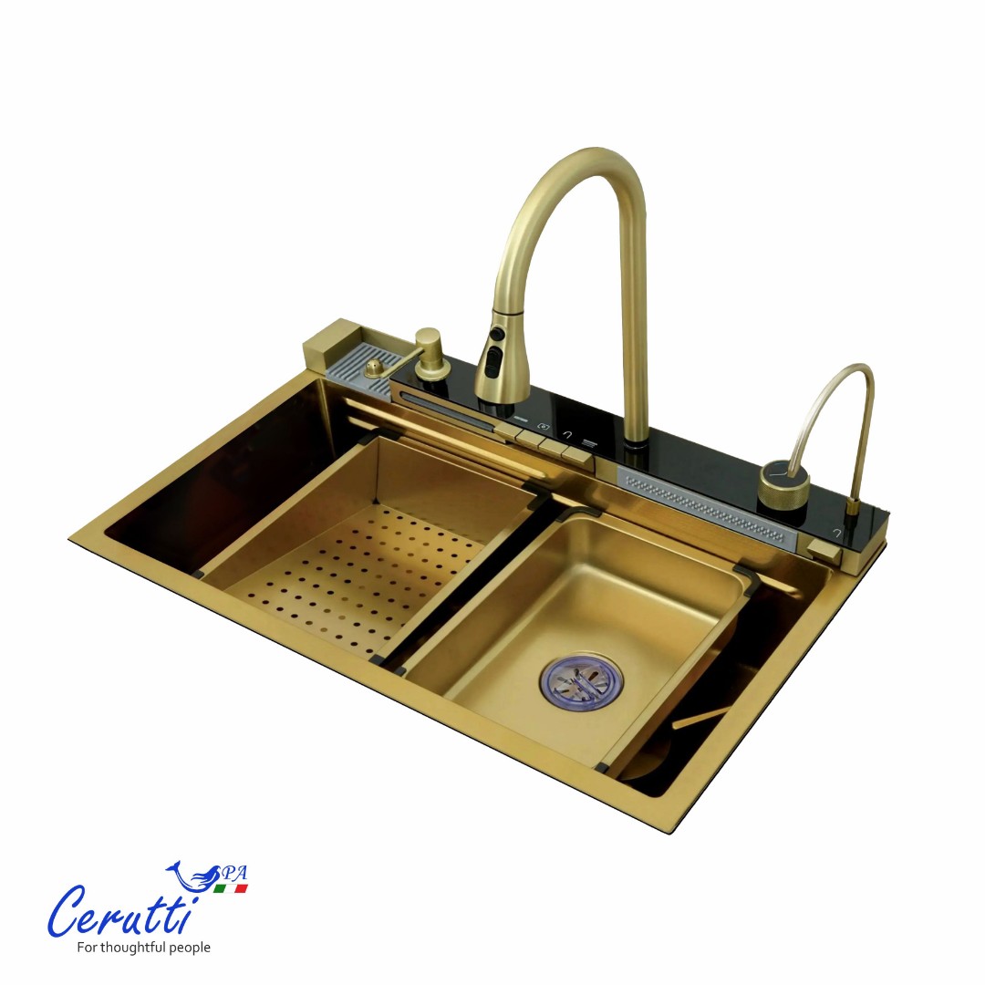 Многофункциональная кухонная мойка CeruttiSpa ГЛОРИЯ (GLORIA) Nano GOLD (золото) из нержавеющей стали, золотого цвета (750х460х230)
