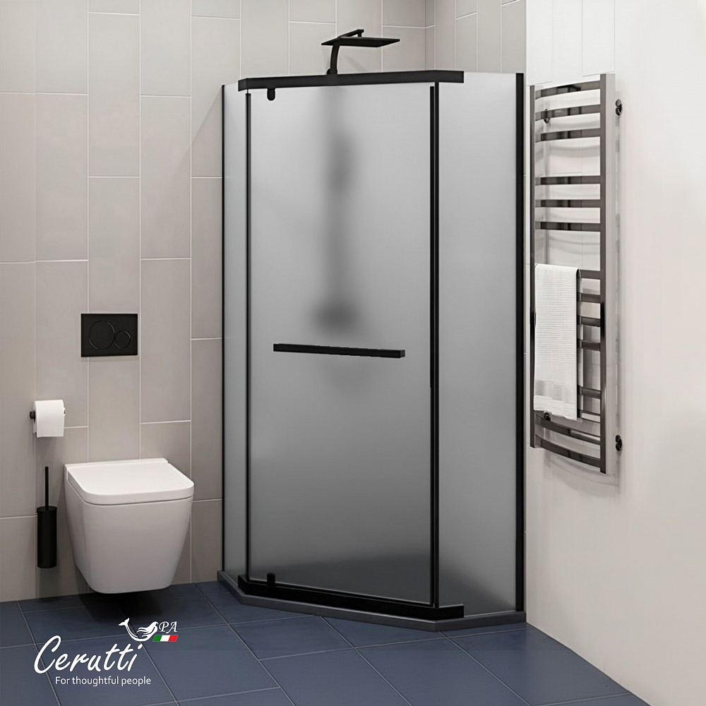 Душевое ограждение Ceruttispa ЧИКА (CHIKA) ZP91BF, 90x90 см, черный профиль, матовое стекло, без поддона, 12041