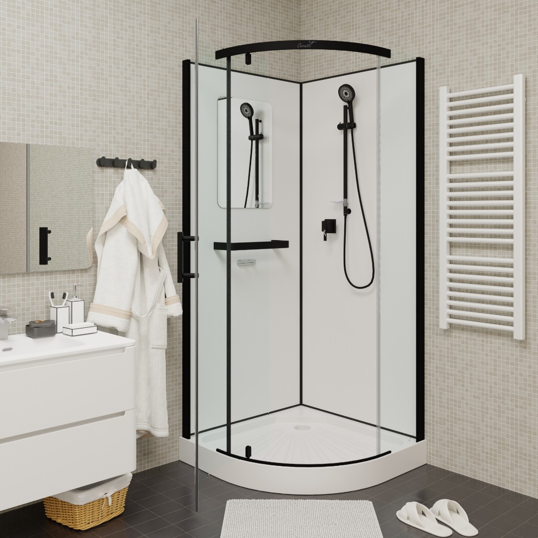 Душевая кабина Cerutti SPA KORRA90B тропический душ, угловая, черный профиль