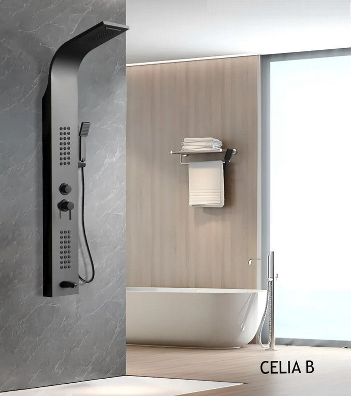 Душевая панель CeruttiSpa CELIA B с гидромассажем, цвет черный, 150х22 см