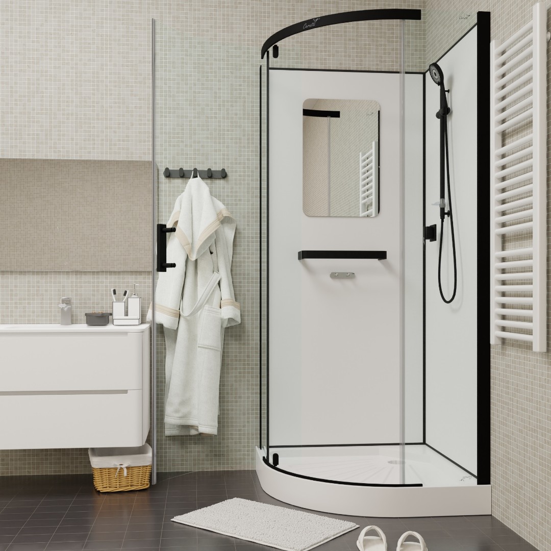 Душевая кабина Cerutti SPA KORRA90B тропический душ, угловая, черный профиль