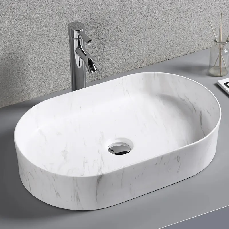 Раковина накладная Ceruttispa CR0055B MMW1 мрамор белый матовый, овальная, 50х35х12 см