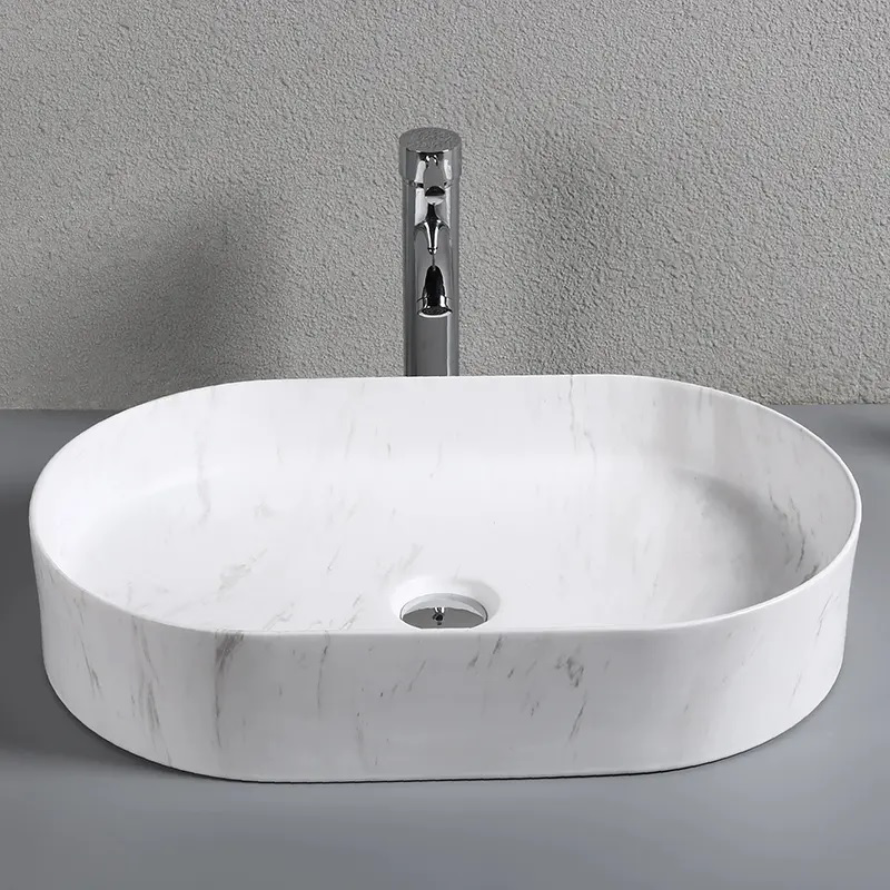 Раковина накладная Ceruttispa CR0055B MMW1 мрамор белый матовый, овальная, 50х35х12 см