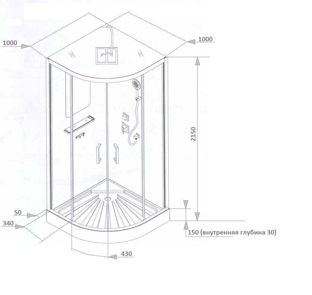 Душевая кабина Ceruttispa Viva101, тропический душ, закрытая, 100х100х215