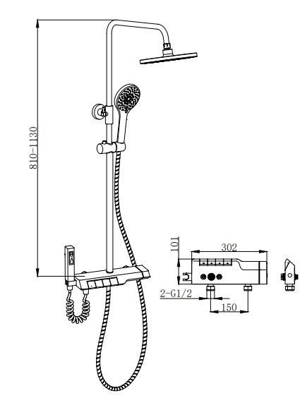 Душевая стойка Cerutti SPA VETTORRE B TS черная с термостатом BM9651
