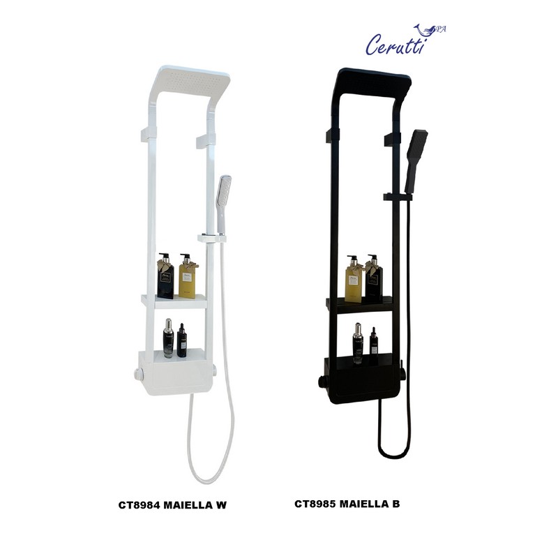 Душевая панель Cerutti SPA MAIELLA W CT8984, с полкой, цвет белый, 130х35 см