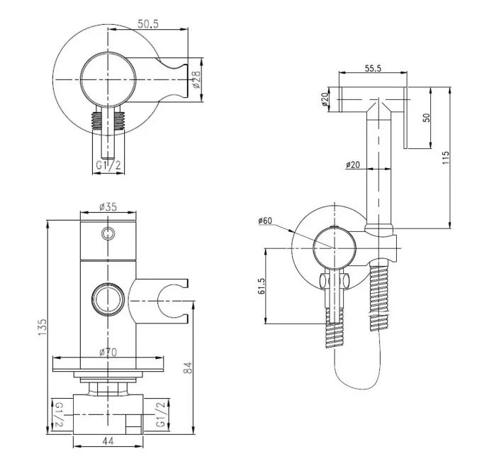 Гигиенический душ BOCH MANN BRAIES GR CK-P07GR серый, шланг 120 см