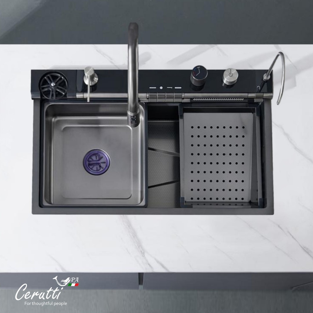Многофункциональная кухонная мойка CeruttiSpa ГЛОРИЯ (GLORIA) Pro nano black (графит) (750х460х230)