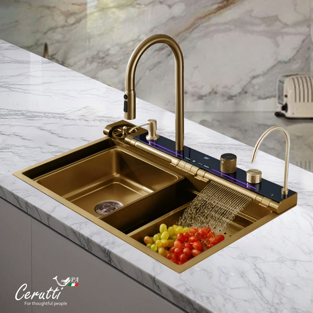 Многофункциональная кухонная мойка CeruttiSpa GLORIA Pro Nano GOLD (золото) из нержавеющей стали, золотого цвета (750х460х230)