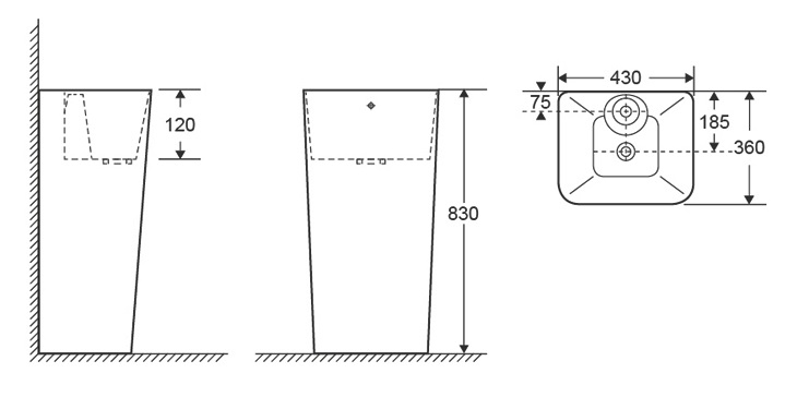 Раковина напольная Ceruttispa Dorris белая, литая с пьедесталом 43х36х83 см