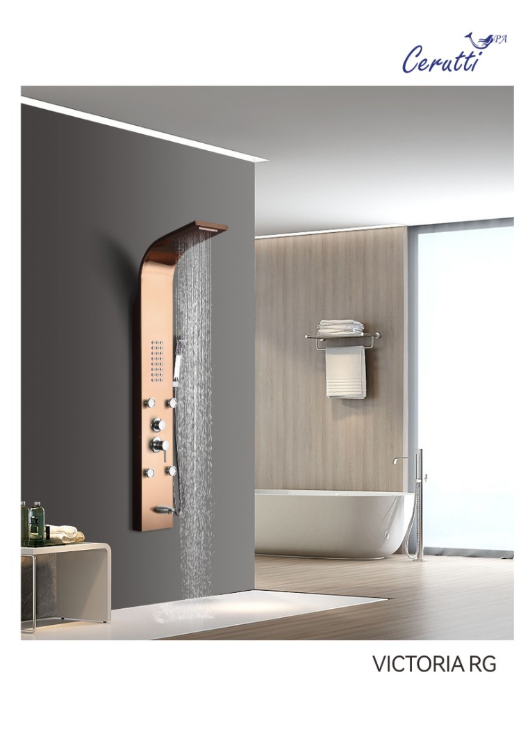 Душевая панель Ceruttispa VICTORIA RG с гидромассажем, цвет розовое золото, 150х22 см