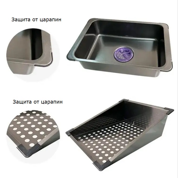 Многофункциональная кухонная мойка CeruttiSpa GLORIA II nano black (серая) из нержавеющей стали (750х460х230)