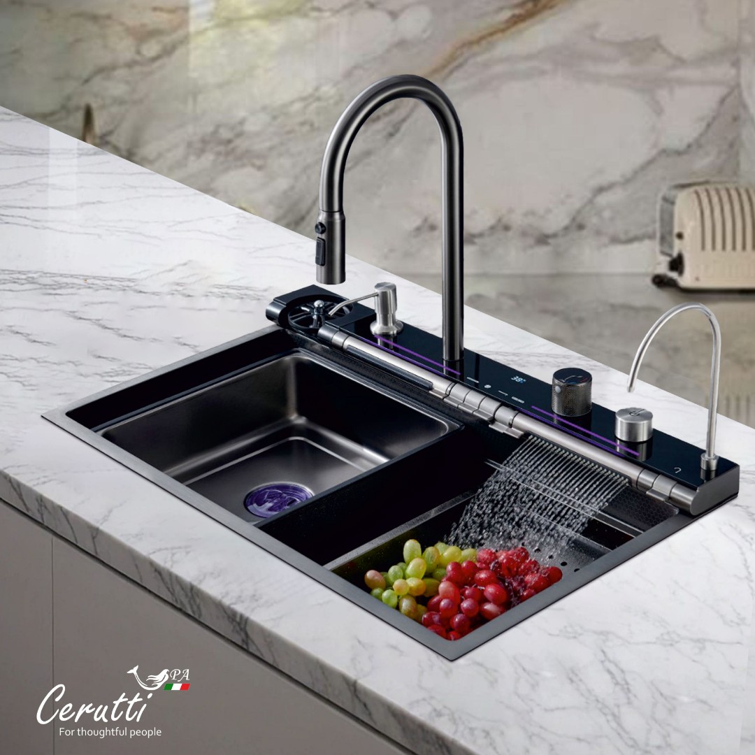 Многофункциональная кухонная мойка CeruttiSpa ГЛОРИЯ (GLORIA) Pro nano black (графит) (750х460х230)