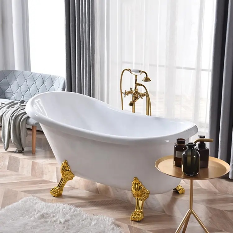 Отдельностоящая акриловая ванна Cerutti Spa CLASSIC 150G на львиных лапах (золото)  без гидромассажа