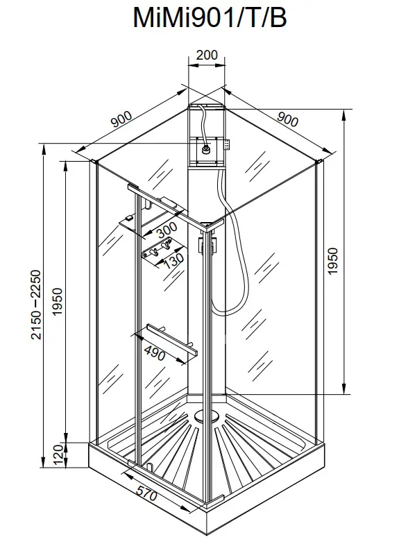 Душевая кабина Ceruttispa MiMi90T тропический душ, угловая, без крыши