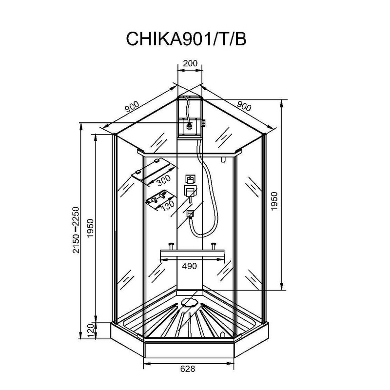 Душевая кабина CeruttiSPA Chika 901T тропический душ, угловая, без крыши