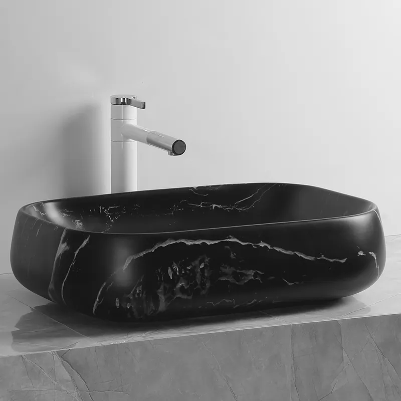 Раковина накладная Ceruttispa CR0086 MMB2 мрамор черный матовый, прямоугольная, 56,5х40х14,5 см