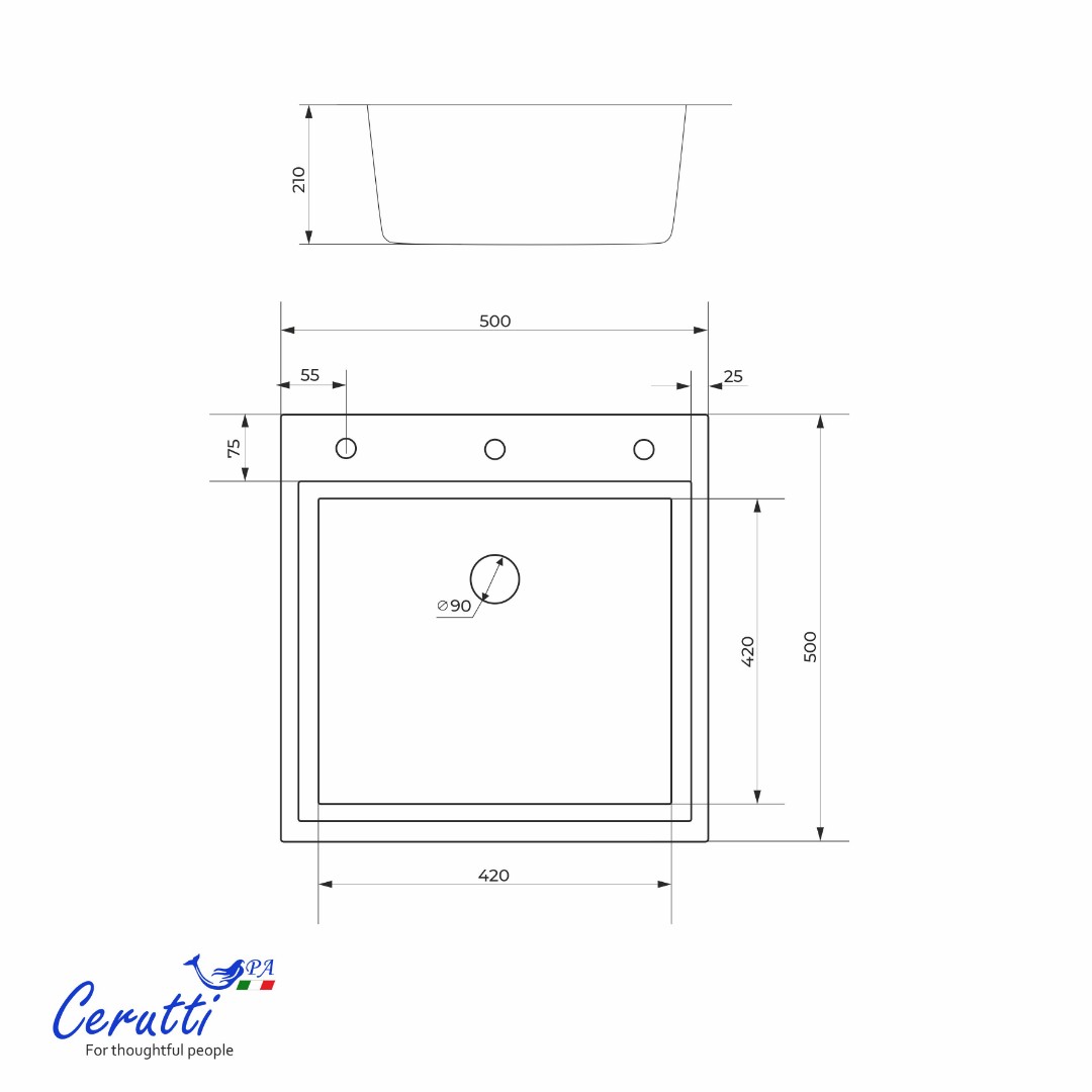 Мойка кухонная GLORIA50 nano embos (матовый хром) из нержавеющей стали, 50х50х22 см