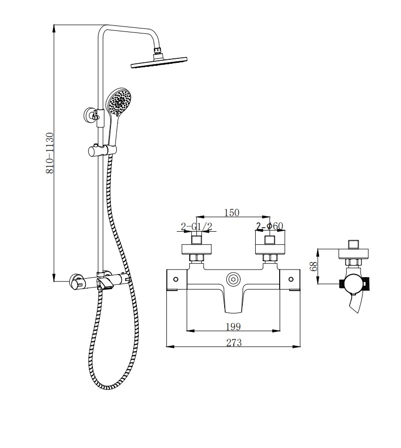 Душевая стойка Cerutti SPA OGLIO B TS черная с термостатом BM9649, цвет черный