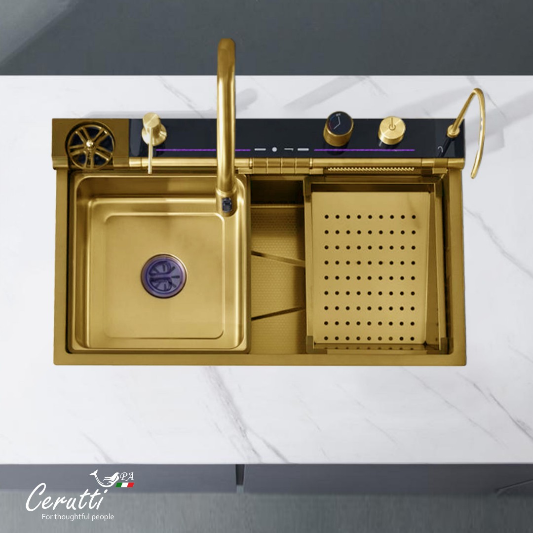 Многофункциональная кухонная мойка CeruttiSpa GLORIA Pro Nano GOLD (золото) из нержавеющей стали, золотого цвета (750х460х230)