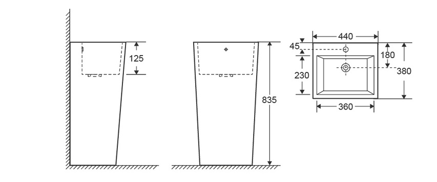 Раковина напольная Ceruttispa Vito белая, литая с пьедесталом 44х38х83.5 см