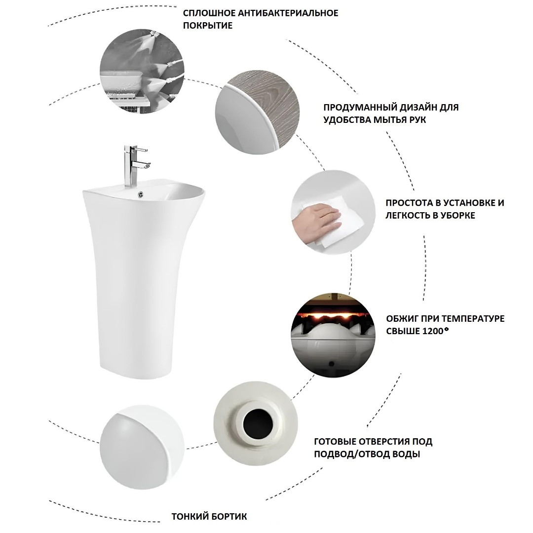 Раковина напольная Ceruttispa Vito белая, литая с пьедесталом 44х38х83.5 см
