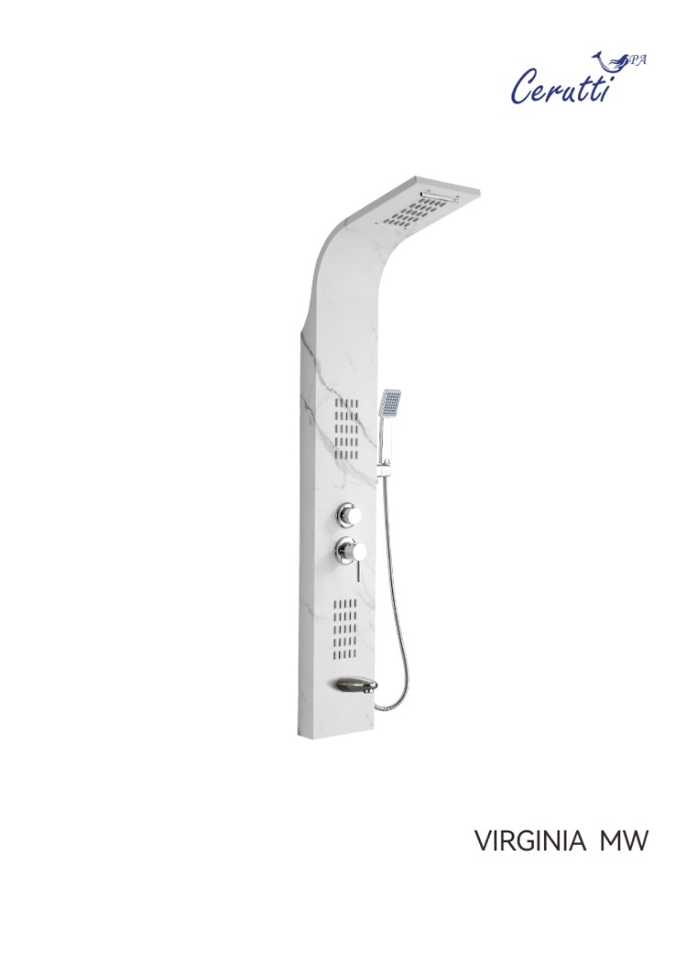 Душевая панель Ceruttispa VIRGINIA MW (9982) с гидромассажем, цвет белый мрамор, 150х22 см