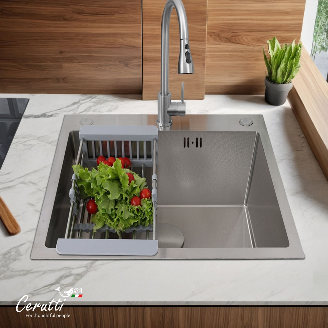 Мойка кухонная GLORIA50 nano embos (матовый хром) из нержавеющей стали, 50х50х22 см