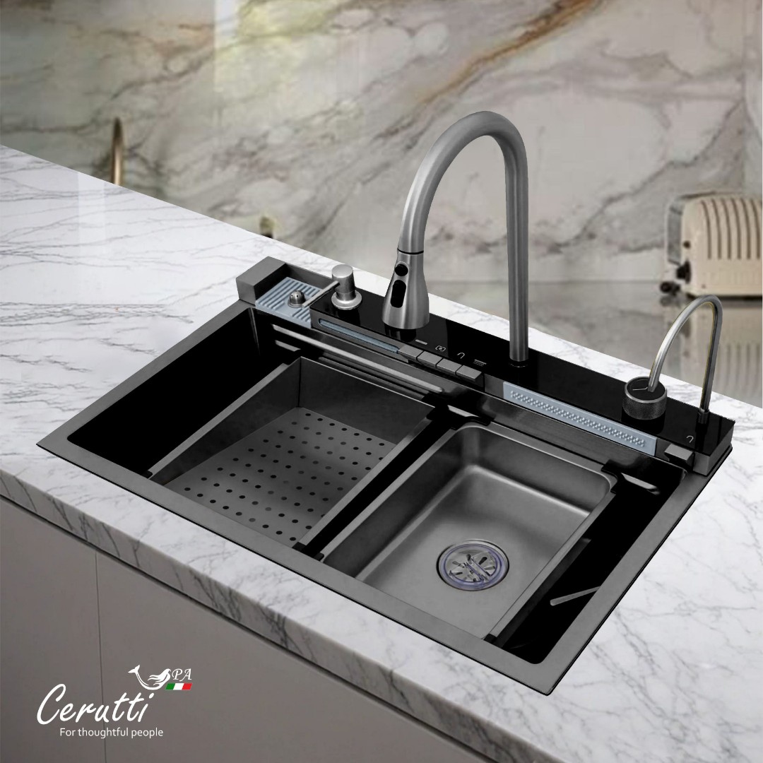 Многофункциональная кухонная мойка CeruttiSpa GLORIA II nano black (серая) из нержавеющей стали (750х460х230)