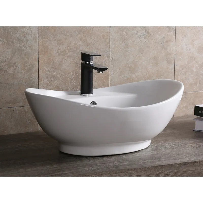 Раковина накладная Ceruttispa CR7003 овальная, с переливом, с отверстием под смеситель,, белая, 60х39,5х22 см