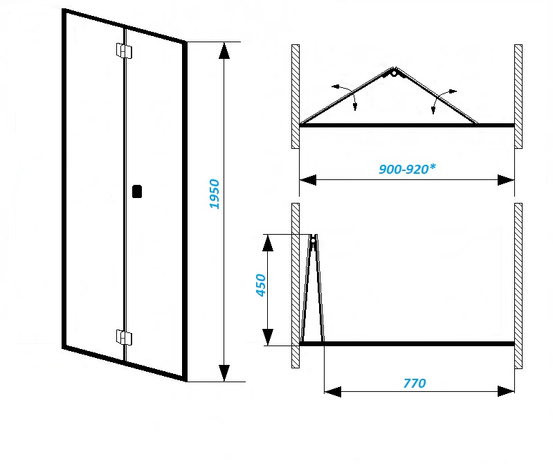 Дверь в нишу CeruttiSPA BELLA D91B, раздвижная, 90х195 см, черный профиль