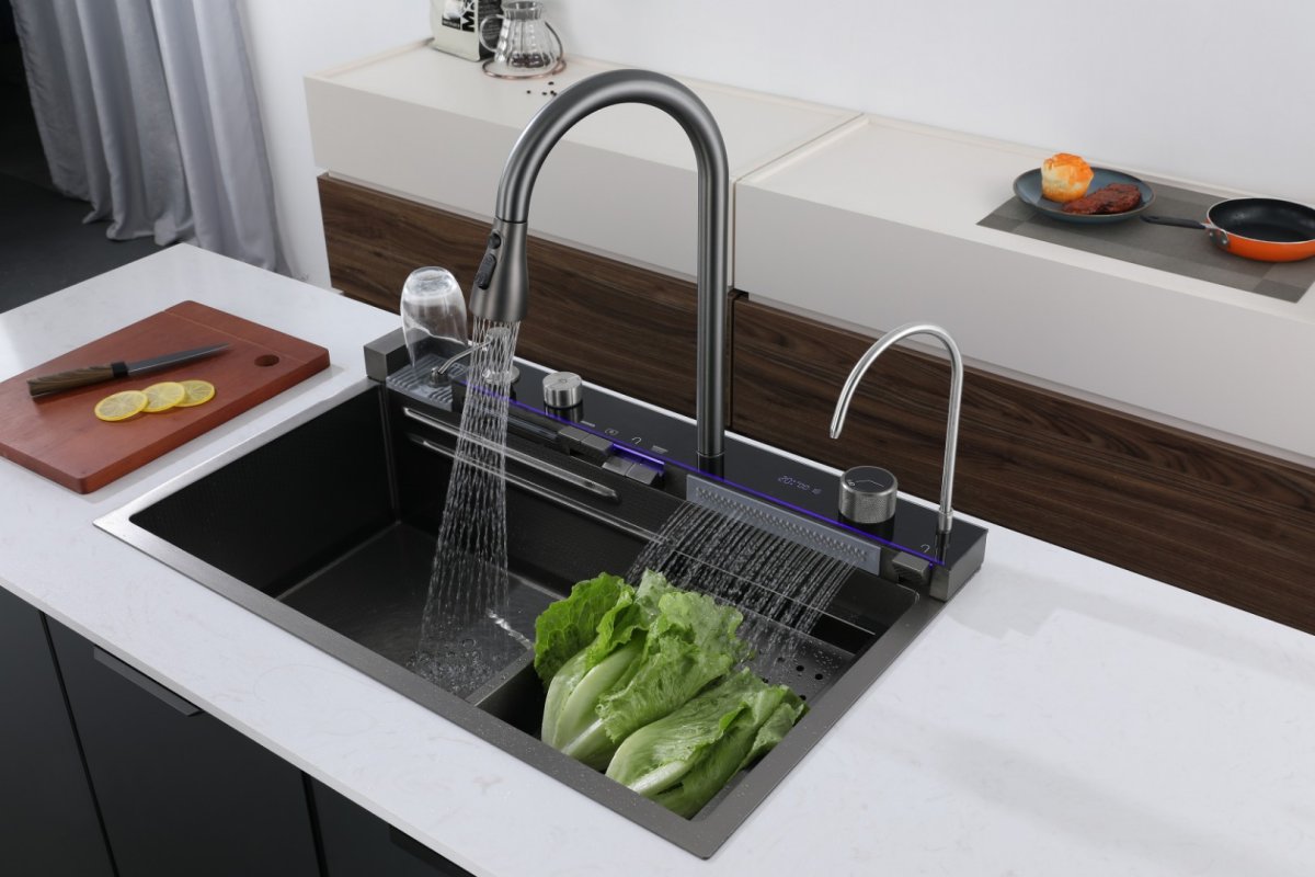 Многофункциональная кухонная мойка CeruttiSpa GLORIA II nano black (серая) из нержавеющей стали (750х460х230)