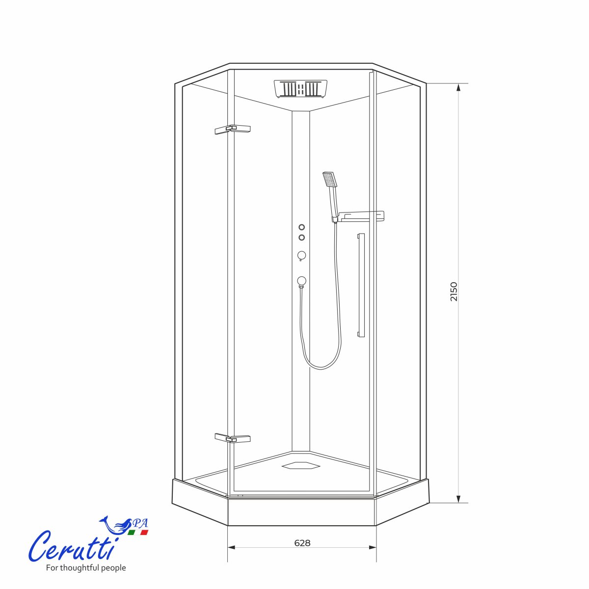 Душевая кабина Cerutti SPA АМИ (AMI) P (90х90х215), тропический душ, угловая, с крышей