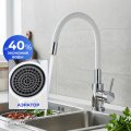 Смеситель для кухни Ceruttispa АТЭНА H-W (ATENA H-W) из нержавеющей стали, цвет хром, излив гибкий белый