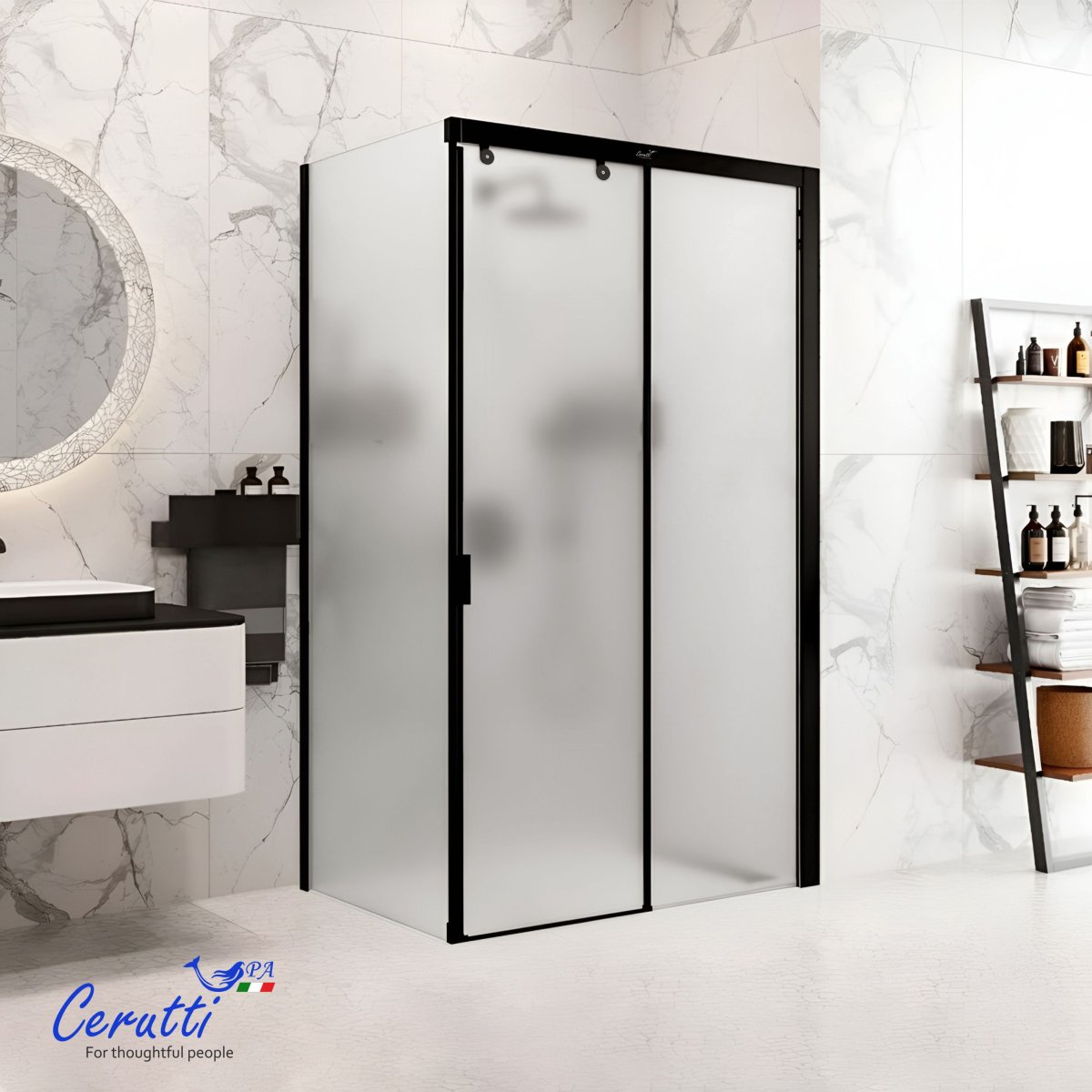 Душевое ограждение Cerutti SPA МАРБЕЛЛА (MARBELLA) 120BF R, 80х120 см, в правый угол, матовое стекло, черный профиль, без поддона
