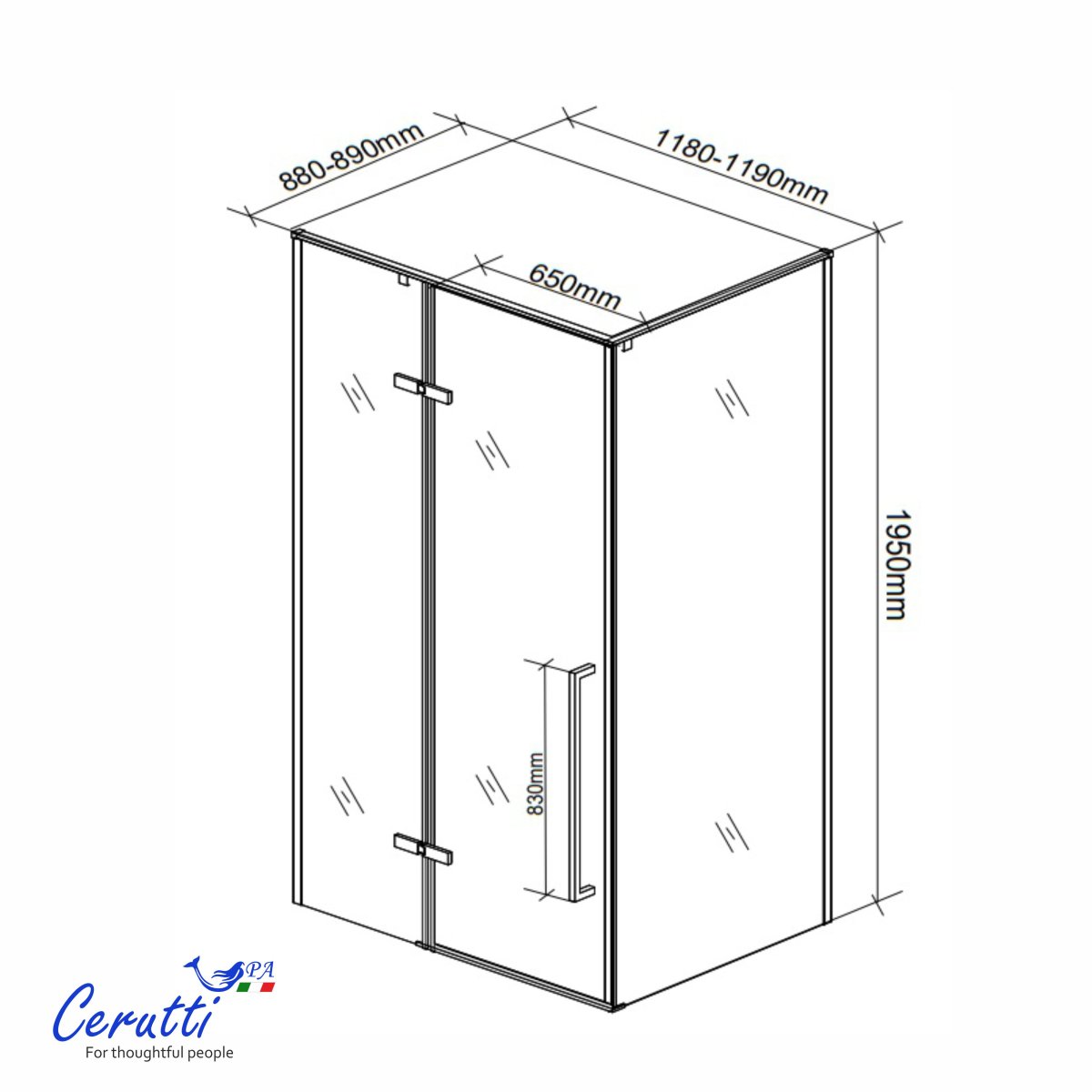Душевое ограждение Cerutti SPA C1AF L, 120x90x195 см, без поддона, матовое стекло 8 мм
