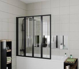 Шторка для ванны CeruttiSPA Bouna-B, четырехсекционная, черный профиль, 130х140 см