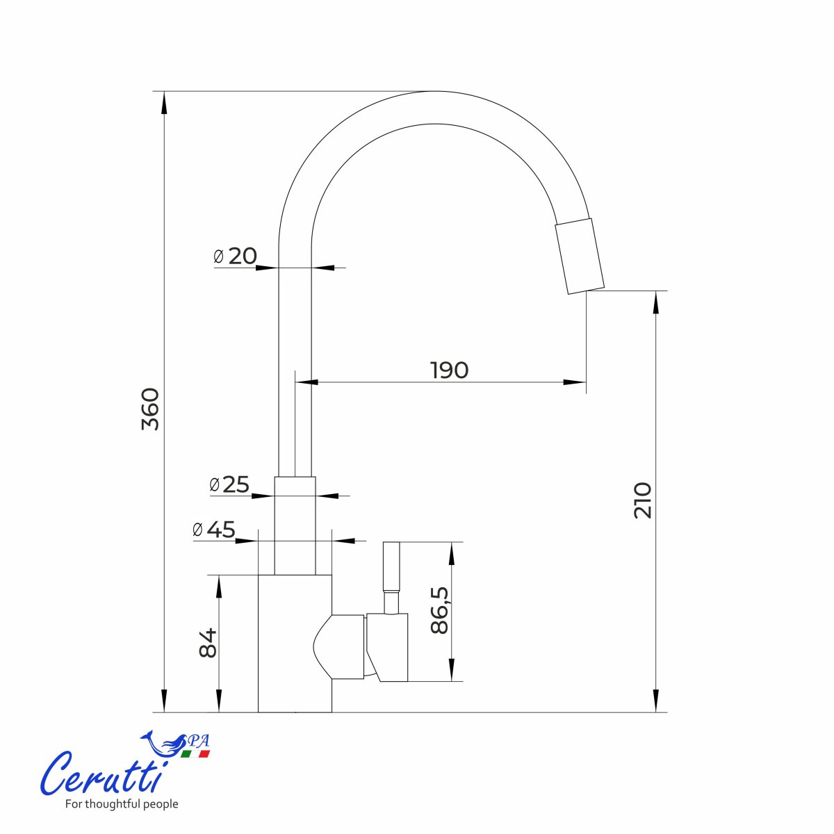 Смеситель для кухни Ceruttispa АТЭНА GG-W (ATENA GG-W) из нержавеющей стали, цвет графит, излив гибкий белый