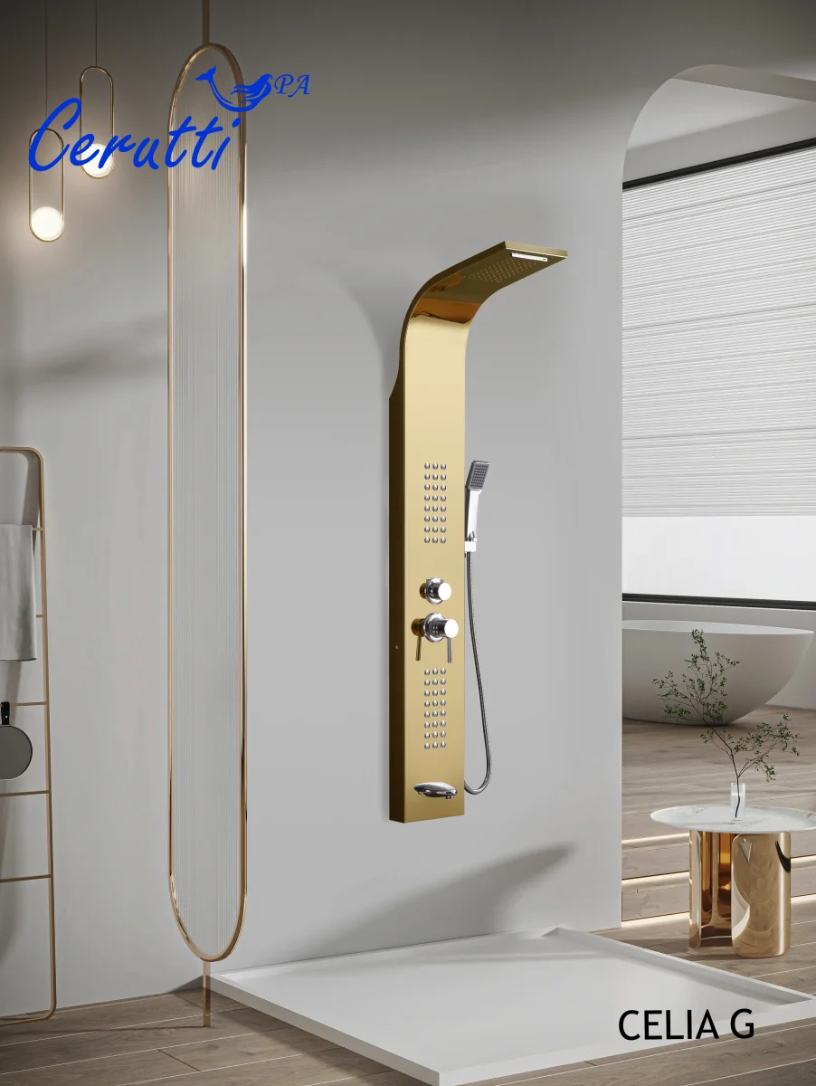 Душевая панель CeruttiSpa CELIA G с гидромассажем, цвет золото, 150х22 см