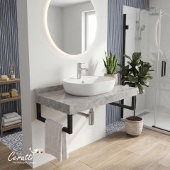 Столешница Ceruttispa МИМИ (MiMi) 80GM цвет серый мрамор с черными полотенцедержателями