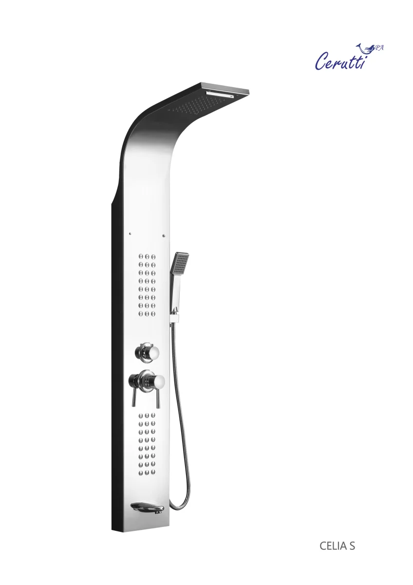 Душевая панель CeruttiSpa CELIA S с гидромассажем, цвет хром, 150х22 см