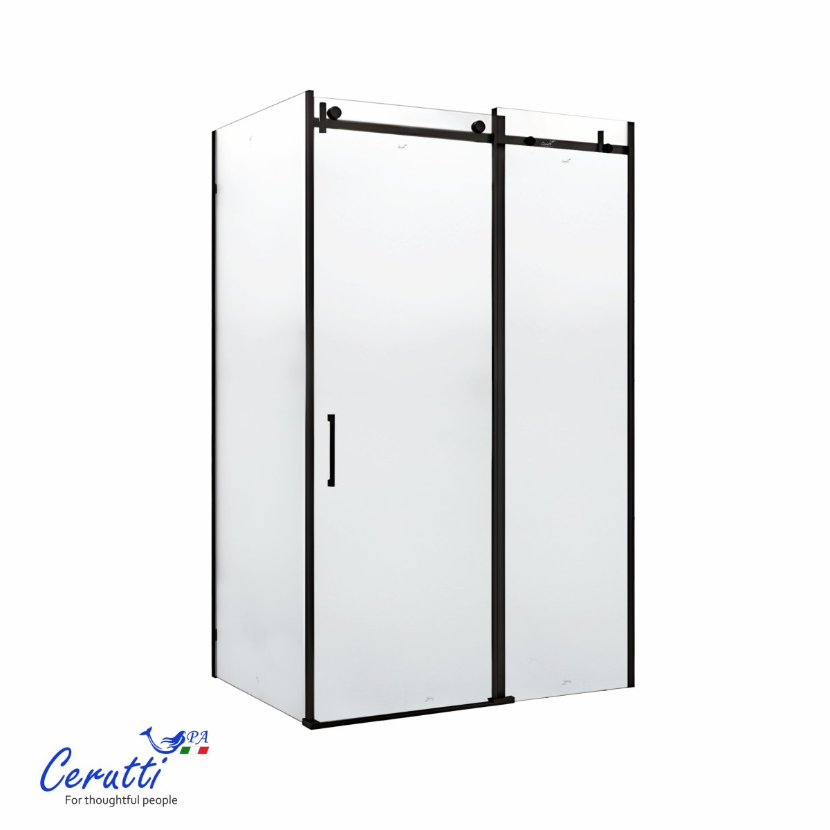 Душевое ограждение CeruttiSPA ЧЕЗАС (CEZA’S) 120BF R (120x90x195), матовое стекло, черный профиль, без поддона
