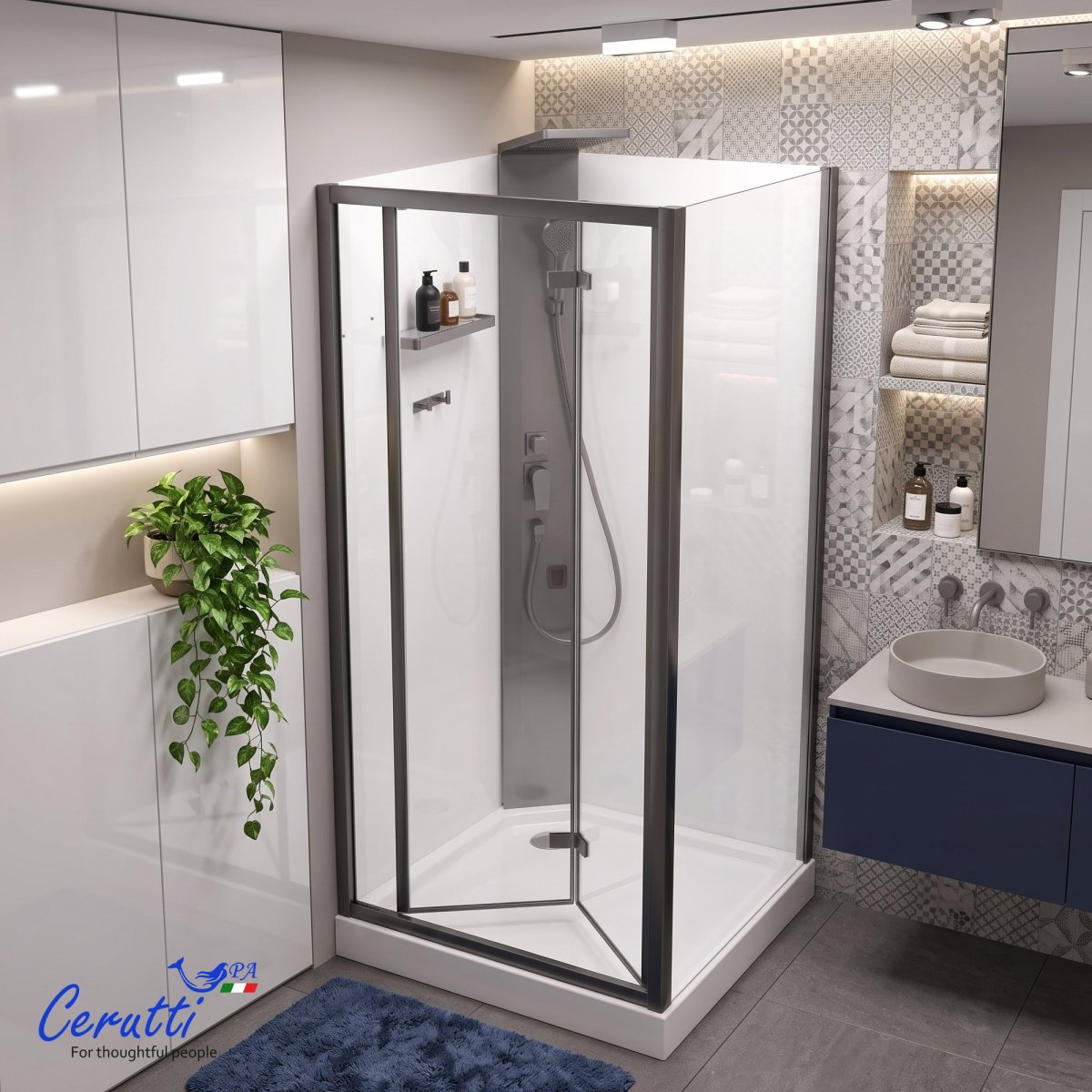 Душевая кабина Cerutti SPA Ceruttispa БЕЛЛА (BELLA) 90GG (90x90x215-225), тропический душ, угловая, без крыши