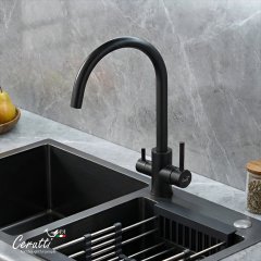 Комбинированный смеситель для кухни Ceruttispa АНИЭЛЛО B (ANIELLO B) из нержавеющей стали, цвет черный матовый