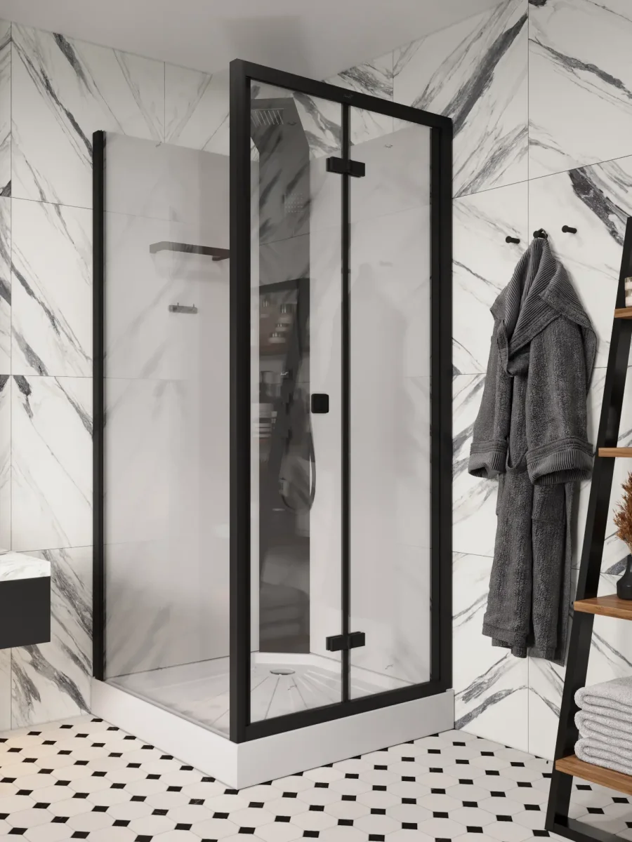 Душевая кабина Ceruttispa Bella 90B тропический душ, угловая, черный профиль