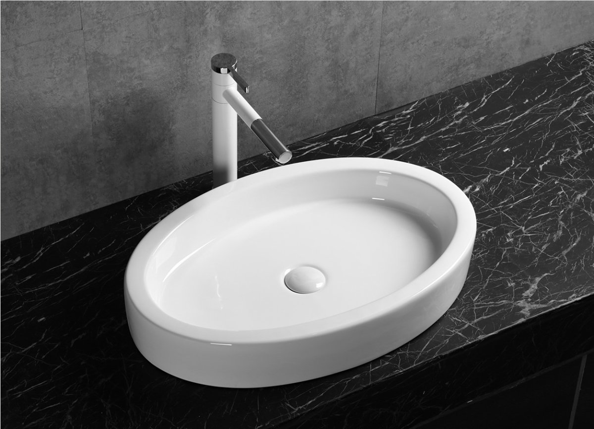 Раковина накладная Ceruttispa CR7045 овальная, плоская, белая, 63х41,5х10 см