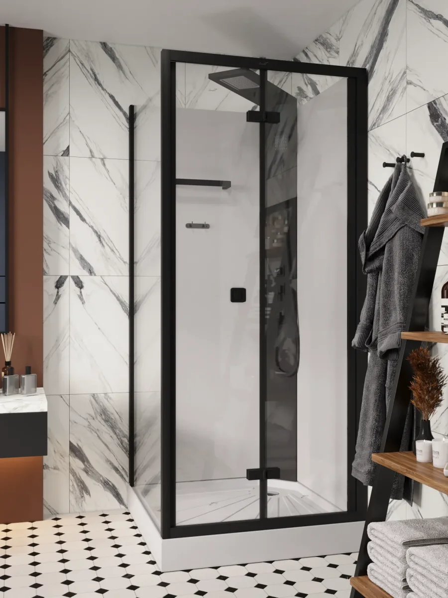 Душевая кабина Ceruttispa Bella 90B тропический душ, угловая, черный профиль