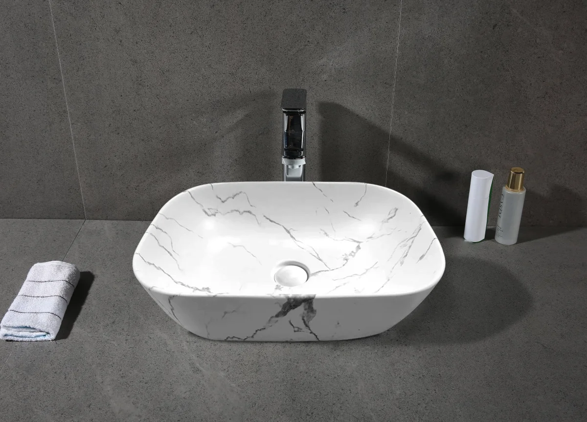 Раковина накладная Ceruttispa CR8217MMW матовый белый мрамор, 45,5х32х13,5 см