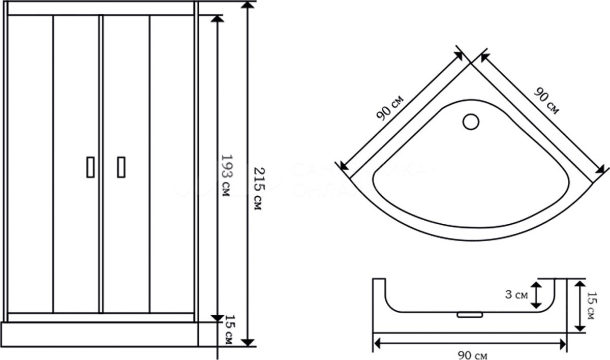 Душевая кабина Ceruttispa Viva91, тропический душ, закрытая, 90х90х215