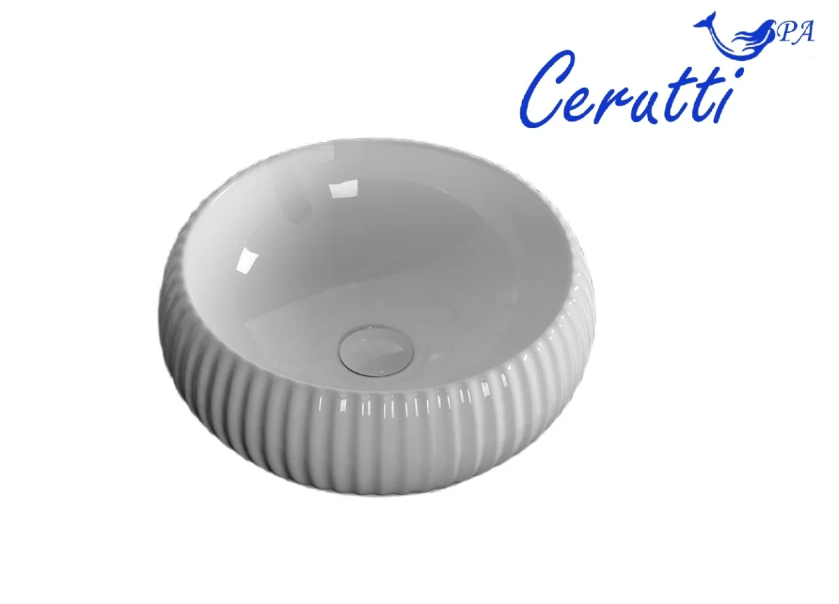 Раковина накладная Ceruttispa CR0007 круглая ребристая, белая, 40,5х40,5х13 см